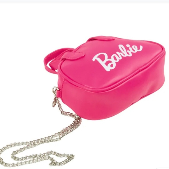 Barbie Logo Pink Faux Boston Handheld Crossbody Shoulder Bag With Chain - Picture 2 of 7